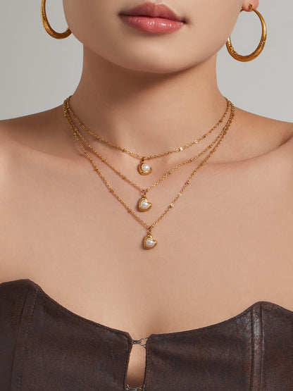 316L Stainless Steel 18K Gold PVD Mother of Pearl Heart Pendant Necklace - Minimalist Gold Heart Mother of Pearl Pendant Necklace Wholesale Stainless Steel Jewelry - Sensitive Skin Friendly - Detail 13