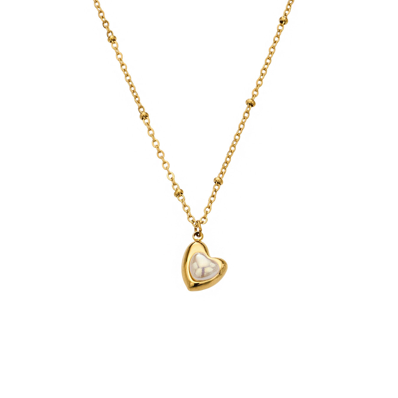 316L Stainless Steel 18K Gold PVD Mother of Pearl Heart Pendant Necklace - Minimalist Gold Heart Mother of Pearl Pendant Necklace Wholesale Stainless Steel Jewelry - Sensitive Skin Friendly - Detail 14