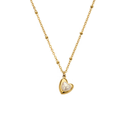 316L Stainless Steel 18K Gold PVD Mother of Pearl Heart Pendant Necklace - Minimalist Gold Heart Mother of Pearl Pendant Necklace Wholesale Stainless Steel Jewelry - Sensitive Skin Friendly - Detail 14