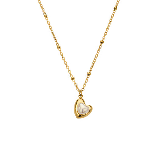316L Stainless Steel 18K Gold PVD Mother of Pearl Heart Pendant Necklace - Minimalist Gold Heart Mother of Pearl Pendant Necklace Wholesale Stainless Steel Jewelry - Sensitive Skin Friendly - Detail 14