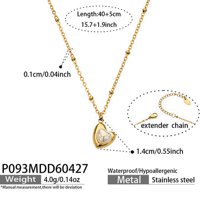 316L Stainless Steel 18K Gold PVD Mother of Pearl Heart Pendant Necklace - Minimalist Gold Heart Mother of Pearl Pendant Necklace Wholesale Stainless Steel Jewelry - Sensitive Skin Friendly - Detail 15