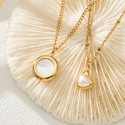 316L Stainless Steel 18K Gold PVD Mother of Pearl Heart Pendant Necklace - Minimalist Gold Heart Mother of Pearl Pendant Necklace Wholesale Stainless Steel Jewelry - Sensitive Skin Friendly - Detail 2