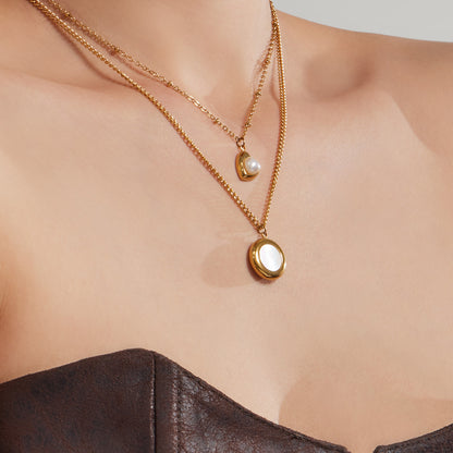 316L Stainless Steel 18K Gold PVD Mother of Pearl Heart Pendant Necklace - Minimalist Gold Heart Mother of Pearl Pendant Necklace Wholesale Stainless Steel Jewelry - Sensitive Skin Friendly - Detail 8