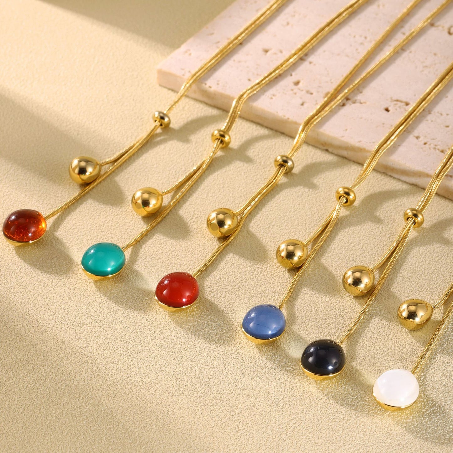 316L Stainless Steel 18K Gold PVD Multi-Color Waterdrop Sweater Chain Necklace - Multicolor Waterdrop Pendant Long Necklace Wholesale Stainless Steel Jewelry - Sensitive Skin Friendly - Detail 1