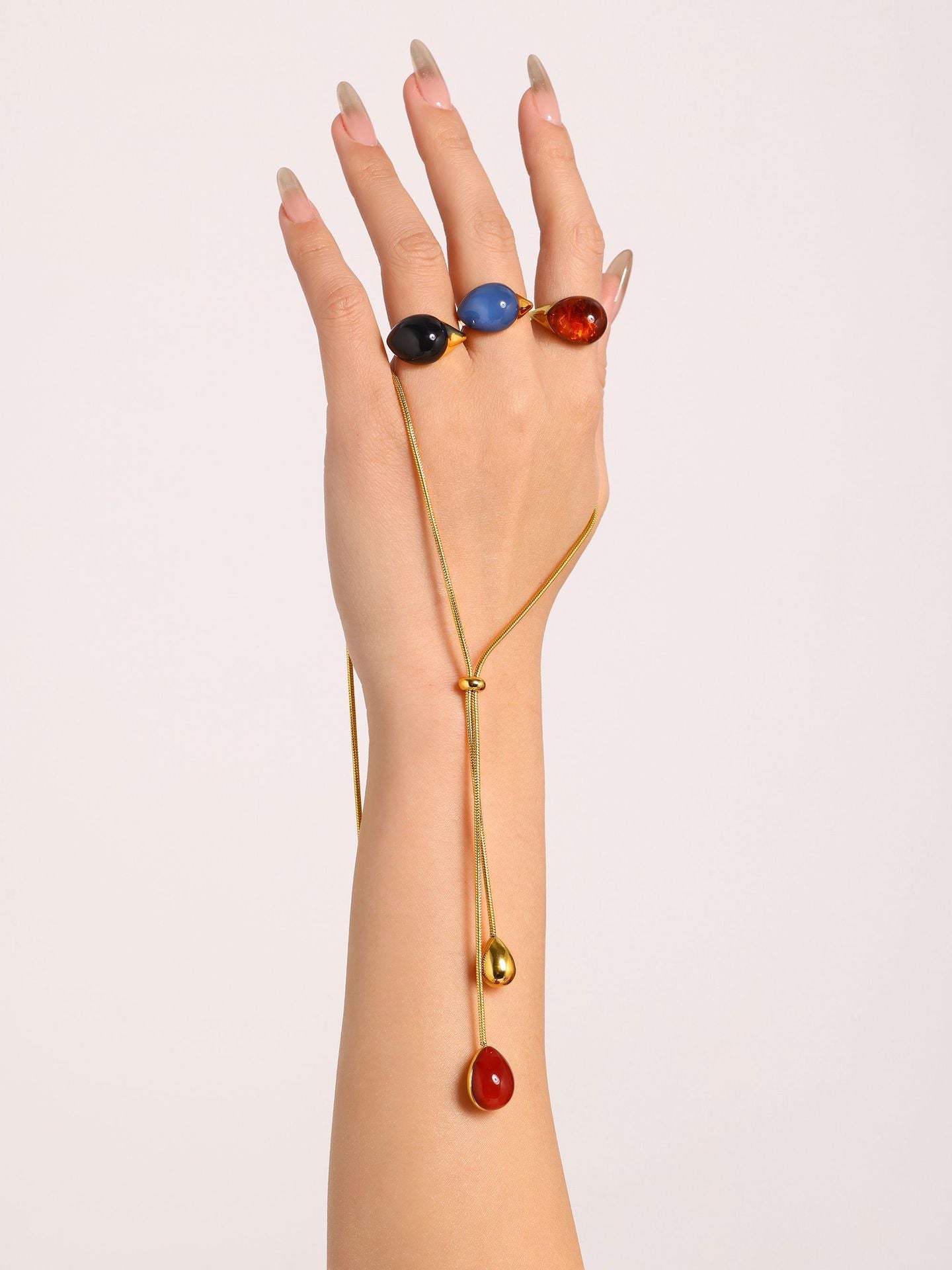 316L Stainless Steel 18K Gold PVD Multi-Color Waterdrop Sweater Chain Necklace - Multicolor Waterdrop Pendant Long Necklace Wholesale Stainless Steel Jewelry - Sensitive Skin Friendly - Detail 10