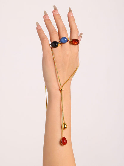 316L Stainless Steel 18K Gold PVD Multi-Color Waterdrop Sweater Chain Necklace - Multicolor Waterdrop Pendant Long Necklace Wholesale Stainless Steel Jewelry - Sensitive Skin Friendly - Detail 10