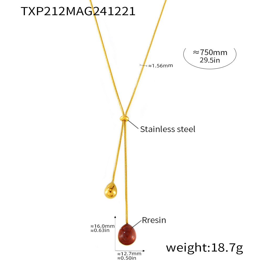 316L Stainless Steel 18K Gold PVD Multi-Color Waterdrop Sweater Chain Necklace - Multicolor Waterdrop Pendant Long Necklace Wholesale Stainless Steel Jewelry - Sensitive Skin Friendly - Detail 15