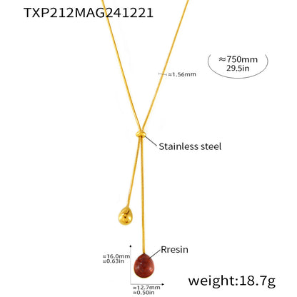 316L Stainless Steel 18K Gold PVD Multi-Color Waterdrop Sweater Chain Necklace - Multicolor Waterdrop Pendant Long Necklace Wholesale Stainless Steel Jewelry - Sensitive Skin Friendly - Detail 15