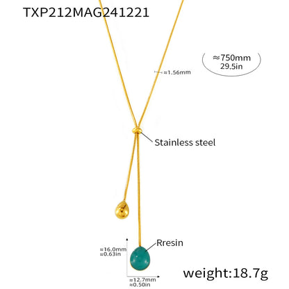 316L Stainless Steel 18K Gold PVD Multi-Color Waterdrop Sweater Chain Necklace - Multicolor Waterdrop Pendant Long Necklace Wholesale Stainless Steel Jewelry - Sensitive Skin Friendly - Detail 16