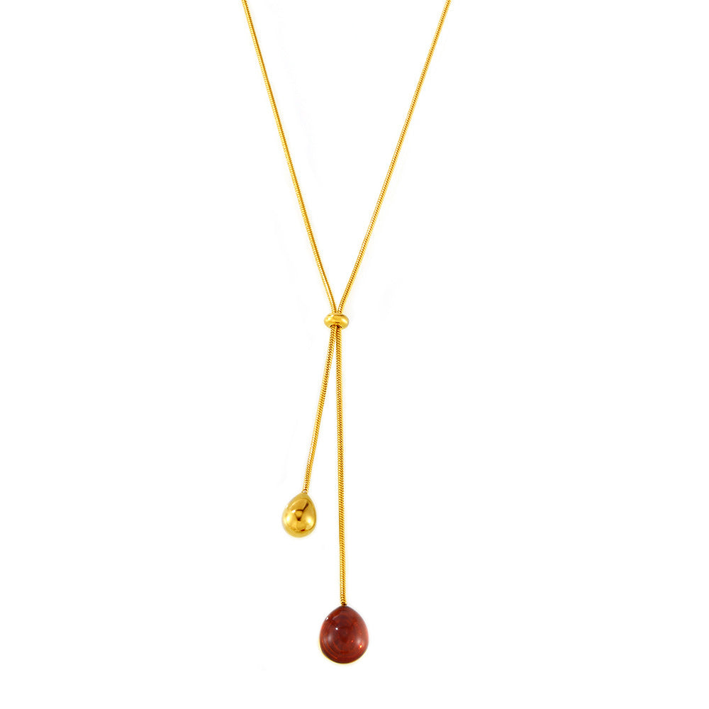 316L Stainless Steel 18K Gold PVD Multi-Color Waterdrop Sweater Chain Necklace - Multicolor Waterdrop Pendant Long Necklace Wholesale Stainless Steel Jewelry - Sensitive Skin Friendly - Detail 17