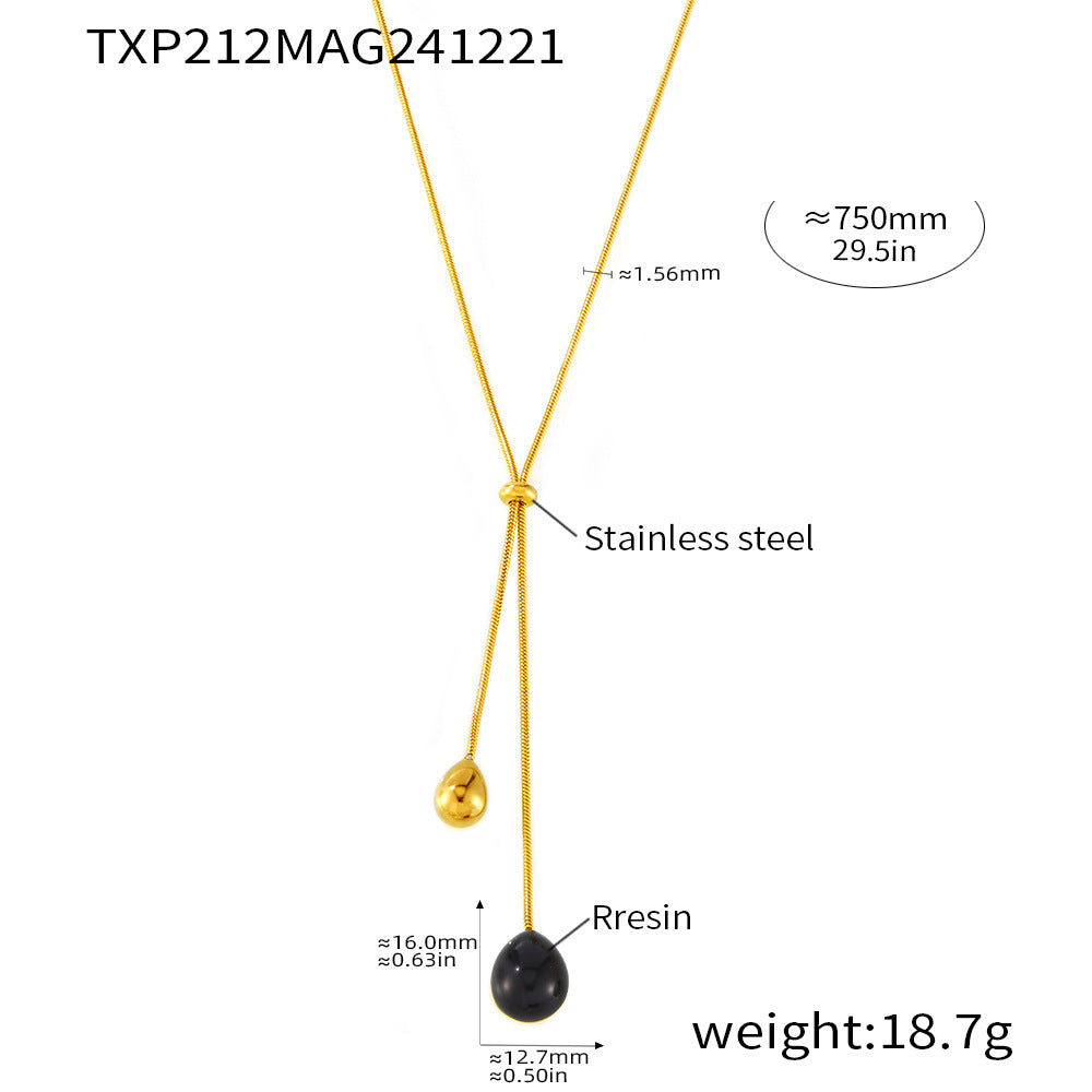 316L Stainless Steel 18K Gold PVD Multi-Color Waterdrop Sweater Chain Necklace - Multicolor Waterdrop Pendant Long Necklace Wholesale Stainless Steel Jewelry - Sensitive Skin Friendly - Detail 18