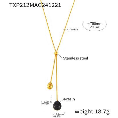 316L Stainless Steel 18K Gold PVD Multi-Color Waterdrop Sweater Chain Necklace - Multicolor Waterdrop Pendant Long Necklace Wholesale Stainless Steel Jewelry - Sensitive Skin Friendly - Detail 18