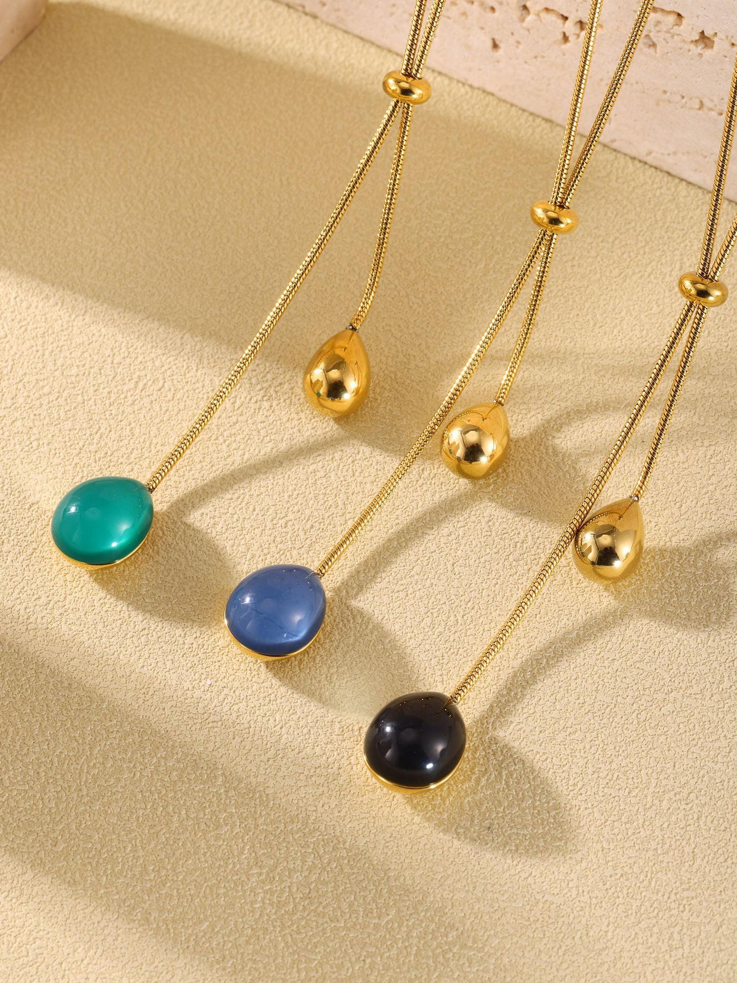 316L Stainless Steel 18K Gold PVD Multi-Color Waterdrop Sweater Chain Necklace - Multicolor Waterdrop Pendant Long Necklace Wholesale Stainless Steel Jewelry - Sensitive Skin Friendly - Detail 3