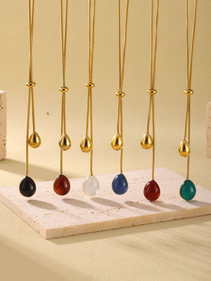 316L Stainless Steel 18K Gold PVD Multi-Color Waterdrop Sweater Chain Necklace - Multicolor Waterdrop Pendant Long Necklace Wholesale Stainless Steel Jewelry - Sensitive Skin Friendly - Detail 6