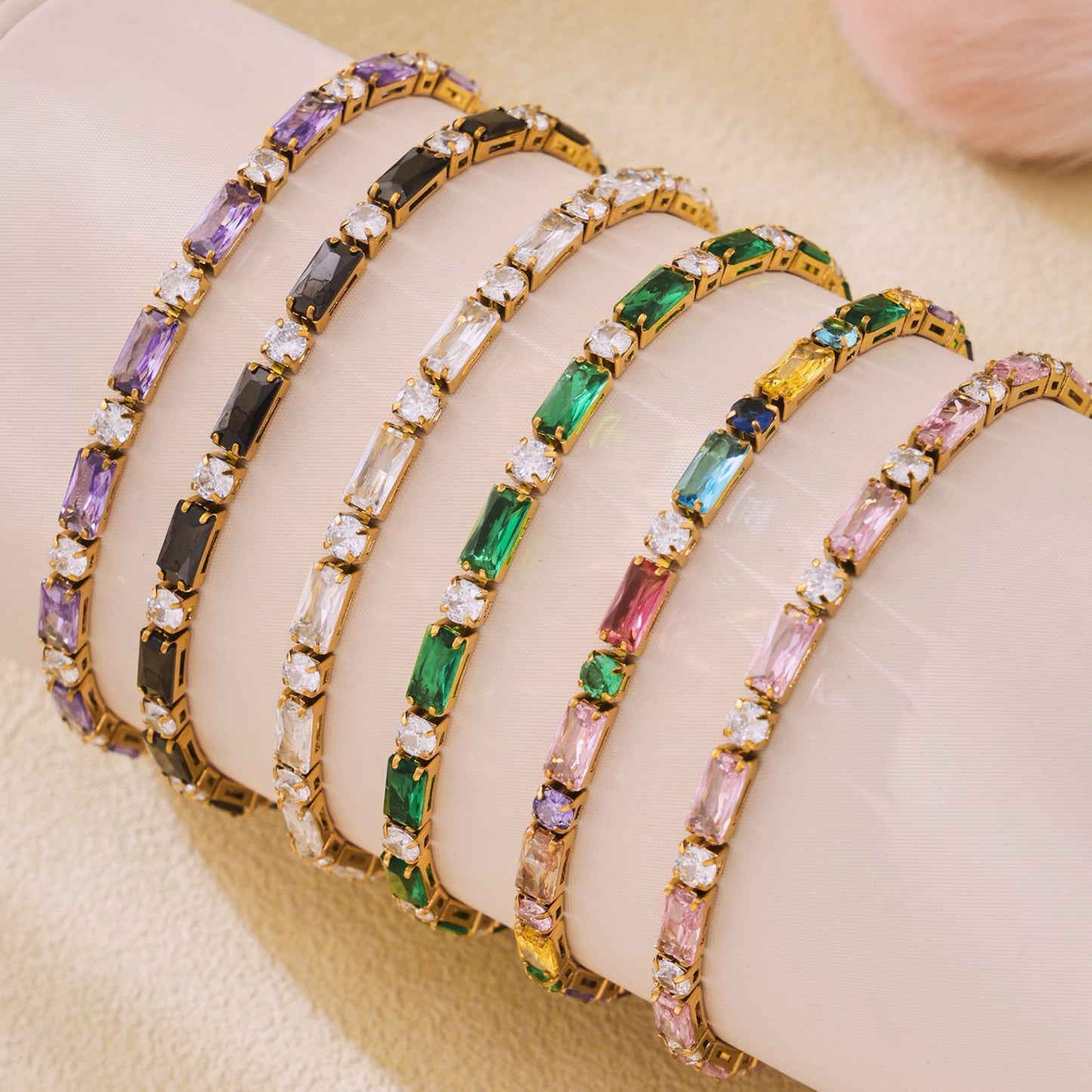 316L Stainless Steel 18K Gold PVD Multi-Color Zircon Bracelet - Multi-Color Zircon, 18K Gold PVD, Elegant Bracelet Wholesale Stainless Steel Jewelry - Sensitive Skin Friendly - Detail 1