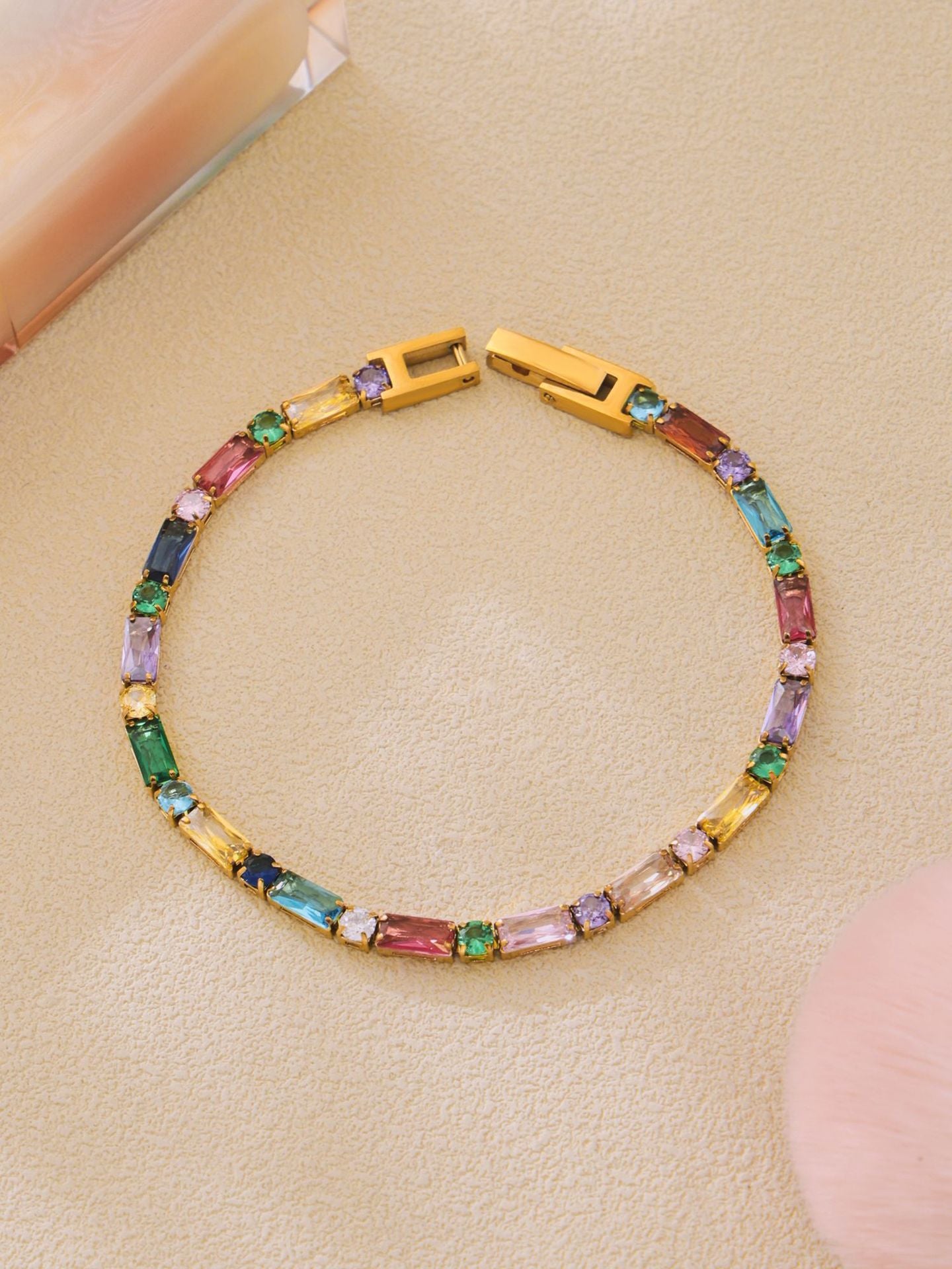 316L Stainless Steel 18K Gold PVD Multi-Color Zircon Bracelet - Multi-Color Zircon, 18K Gold PVD, Elegant Bracelet Wholesale Stainless Steel Jewelry - Sensitive Skin Friendly - Detail 10