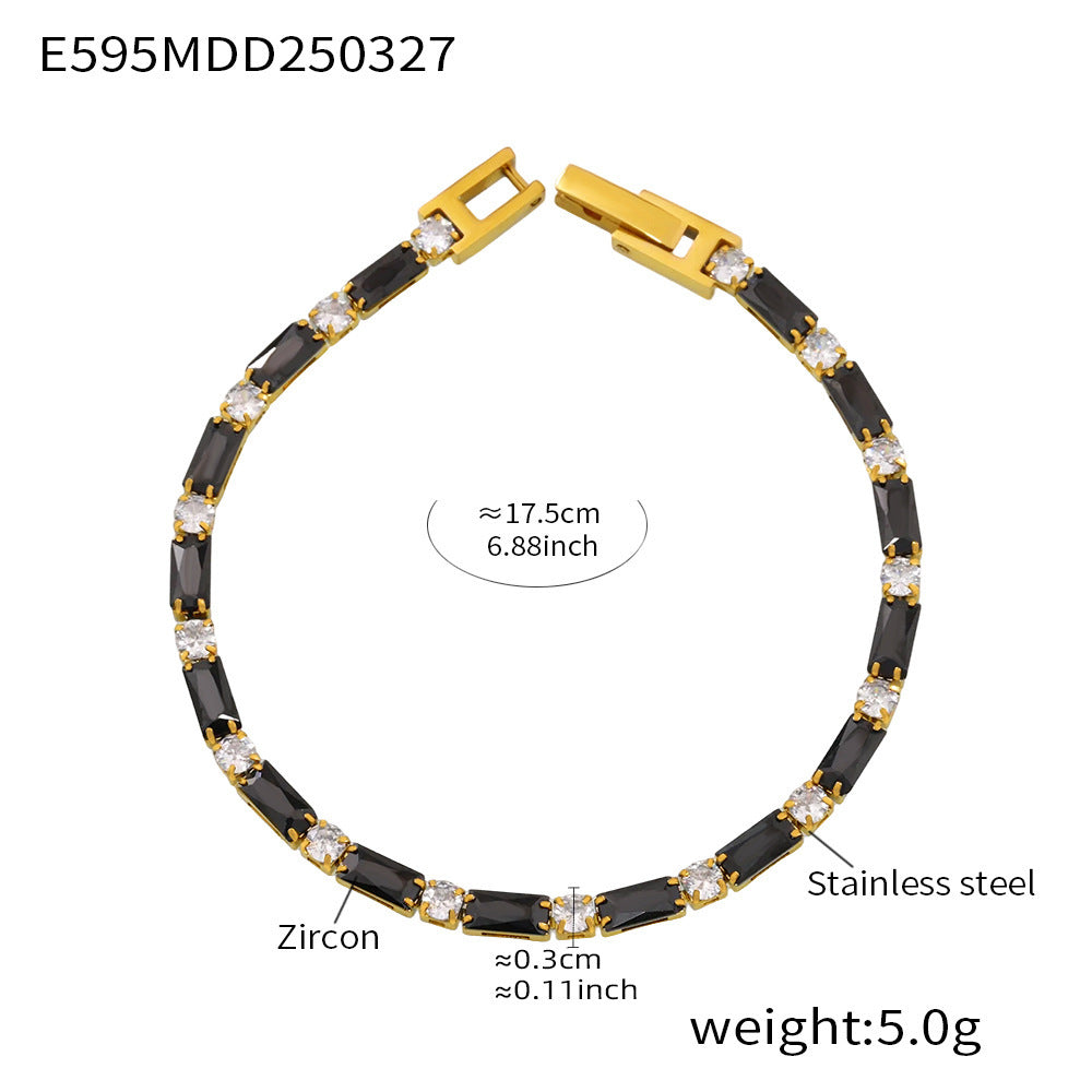 316L Stainless Steel 18K Gold PVD Multi-Color Zircon Bracelet - Multi-Color Zircon, 18K Gold PVD, Elegant Bracelet Wholesale Stainless Steel Jewelry - Sensitive Skin Friendly - Detail 11