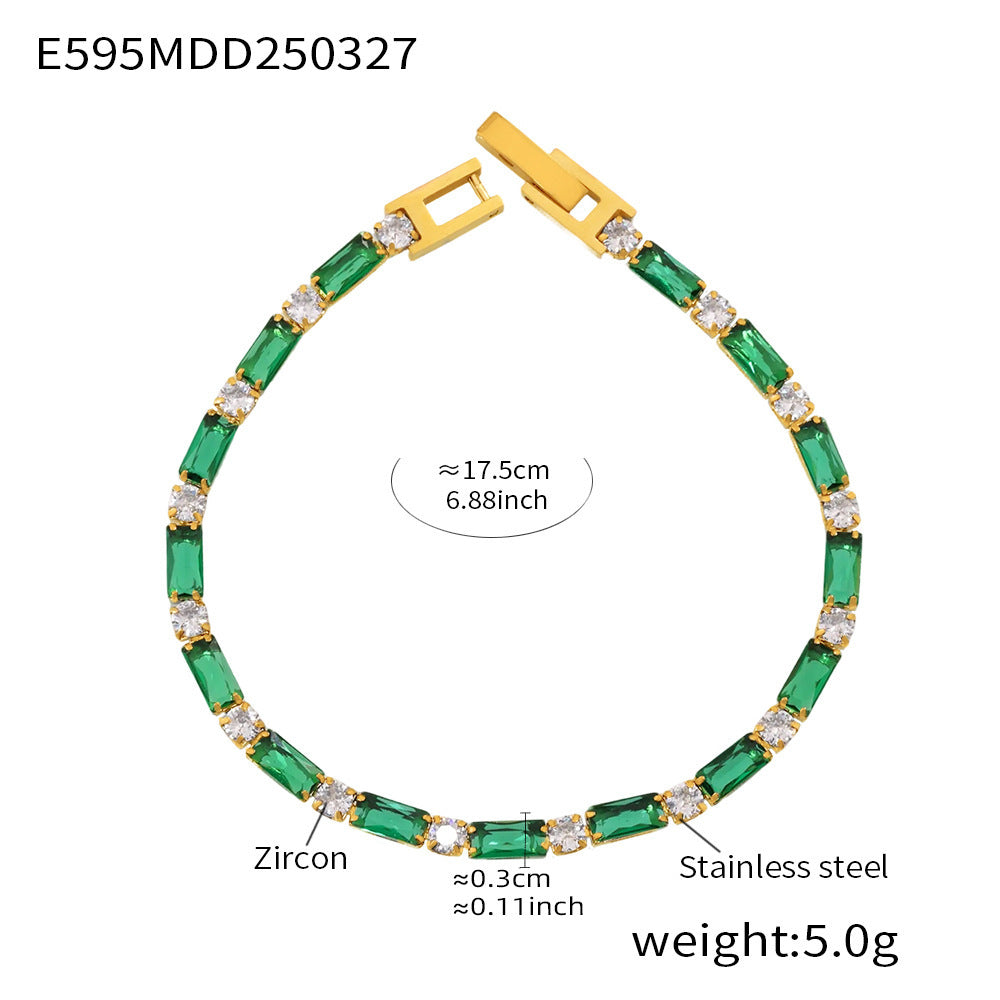 316L Stainless Steel 18K Gold PVD Multi-Color Zircon Bracelet - Multi-Color Zircon, 18K Gold PVD, Elegant Bracelet Wholesale Stainless Steel Jewelry - Sensitive Skin Friendly - Detail 13