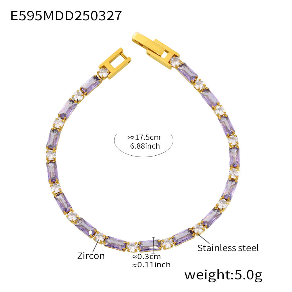 316L Stainless Steel 18K Gold PVD Multi-Color Zircon Bracelet - Multi-Color Zircon, 18K Gold PVD, Elegant Bracelet Wholesale Stainless Steel Jewelry - Sensitive Skin Friendly - Detail 14
