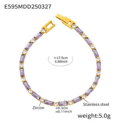 316L Stainless Steel 18K Gold PVD Multi-Color Zircon Bracelet - Multi-Color Zircon, 18K Gold PVD, Elegant Bracelet Wholesale Stainless Steel Jewelry - Sensitive Skin Friendly - Detail 14