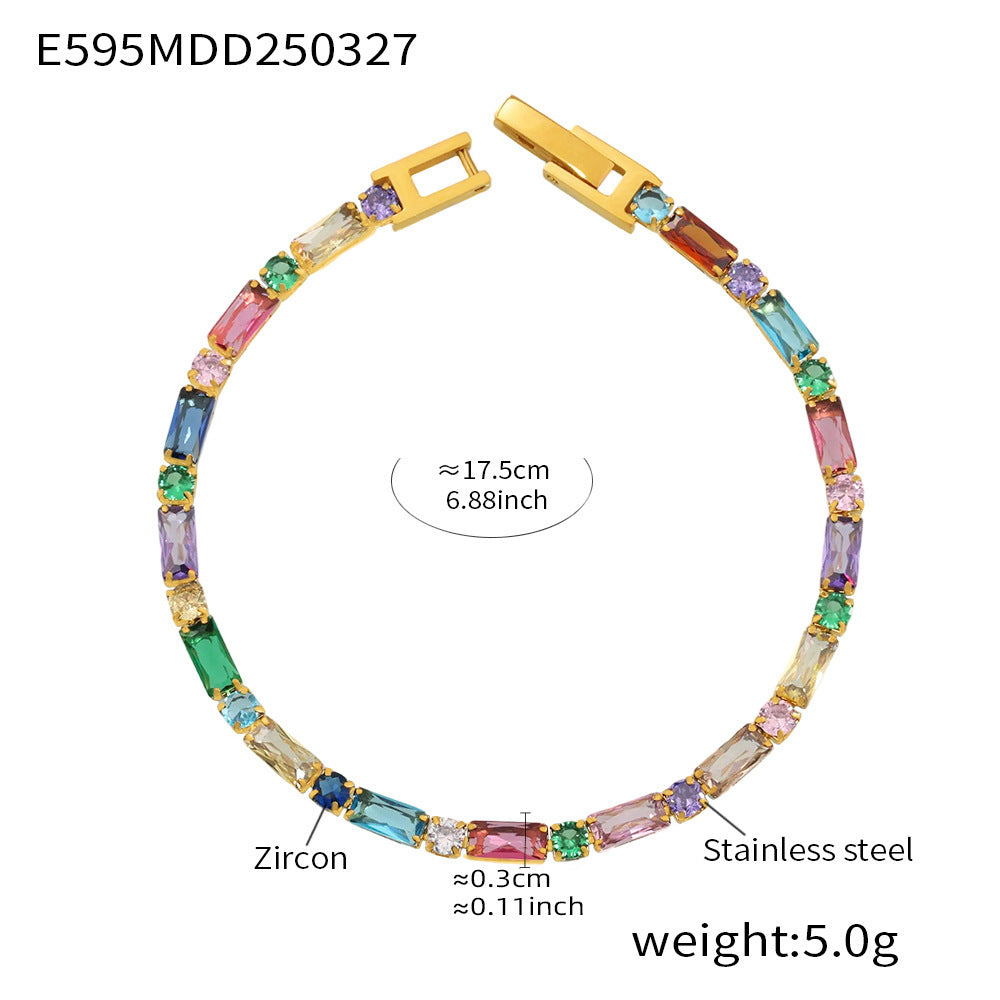 316L Stainless Steel 18K Gold PVD Multi-Color Zircon Bracelet - Multi-Color Zircon, 18K Gold PVD, Elegant Bracelet Wholesale Stainless Steel Jewelry - Sensitive Skin Friendly - Detail 15