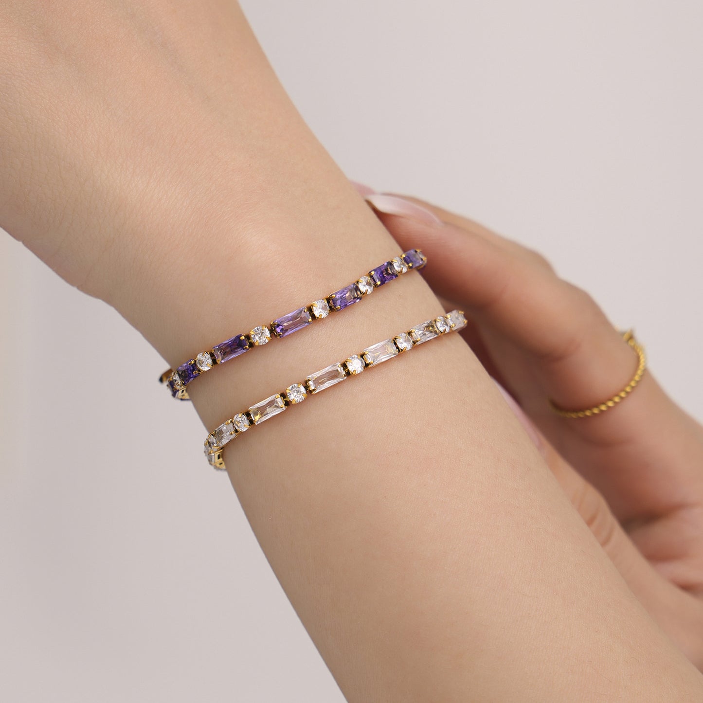 316L Stainless Steel 18K Gold PVD Multi-Color Zircon Bracelet - Multi-Color Zircon, 18K Gold PVD, Elegant Bracelet Wholesale Stainless Steel Jewelry - Sensitive Skin Friendly - Detail 3