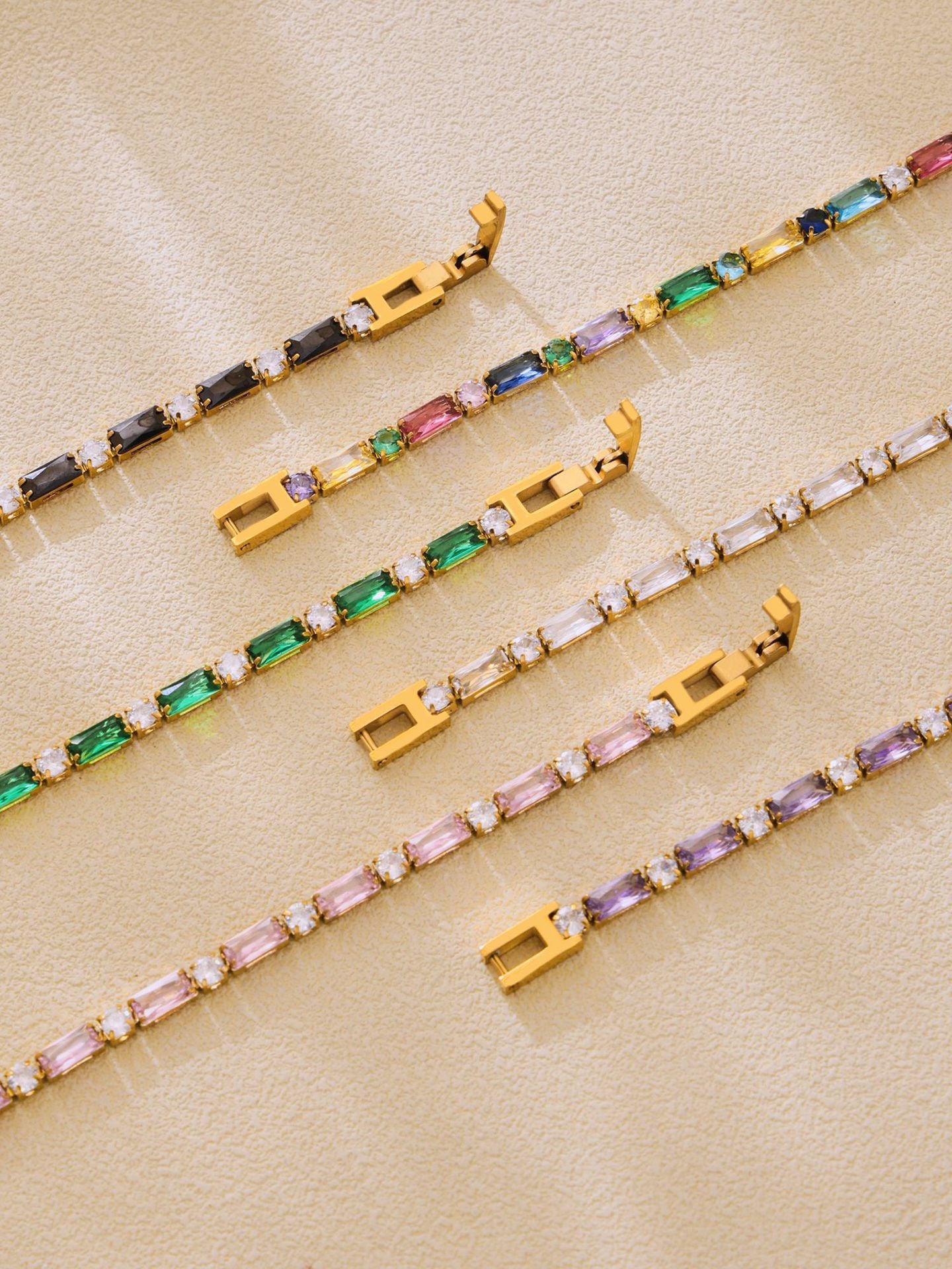 316L Stainless Steel 18K Gold PVD Multi-Color Zircon Bracelet - Multi-Color Zircon, 18K Gold PVD, Elegant Bracelet Wholesale Stainless Steel Jewelry - Sensitive Skin Friendly - Detail 6