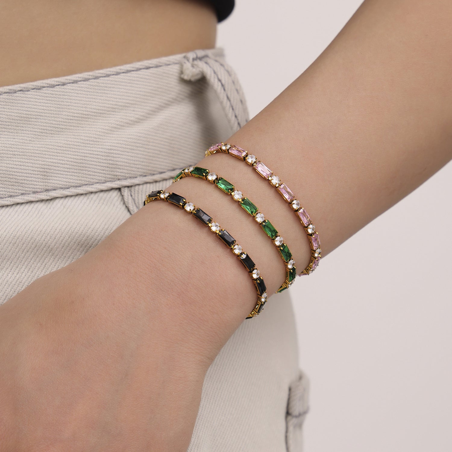 316L Stainless Steel 18K Gold PVD Multi-Color Zircon Bracelet - Multi-Color Zircon, 18K Gold PVD, Elegant Bracelet Wholesale Stainless Steel Jewelry - Sensitive Skin Friendly - Detail 7