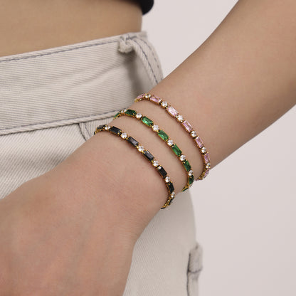 316L Stainless Steel 18K Gold PVD Multi-Color Zircon Bracelet - Multi-Color Zircon, 18K Gold PVD, Elegant Bracelet Wholesale Stainless Steel Jewelry - Sensitive Skin Friendly - Detail 7