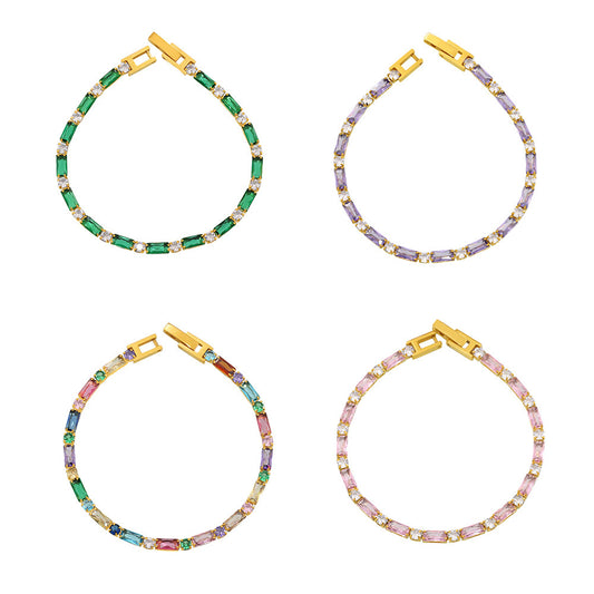 316L Stainless Steel 18K Gold PVD Multi-Color Zircon Bracelet - Multi-Color Zircon, 18K Gold PVD, Elegant Bracelet Wholesale Stainless Steel Jewelry - Sensitive Skin Friendly - Detail 8