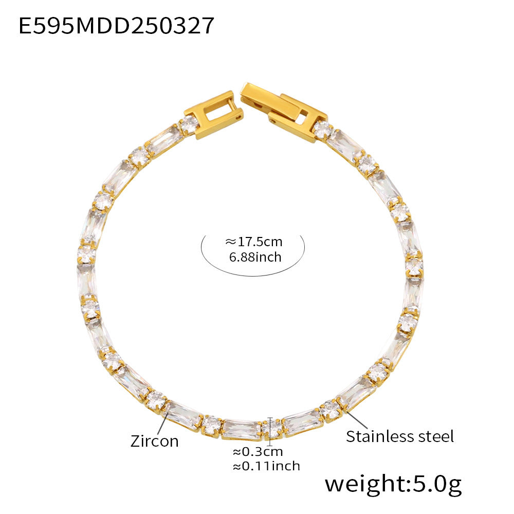 316L Stainless Steel 18K Gold PVD Multi-Color Zircon Bracelet - Multi-Color Zircon, 18K Gold PVD, Elegant Bracelet Wholesale Stainless Steel Jewelry - Sensitive Skin Friendly - Detail 9