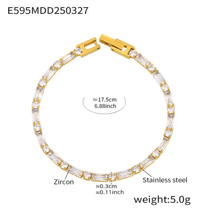 316L Stainless Steel 18K Gold PVD Multi-Color Zircon Bracelet - Multi-Color Zircon, 18K Gold PVD, Elegant Bracelet Wholesale Stainless Steel Jewelry - Sensitive Skin Friendly - Detail 9