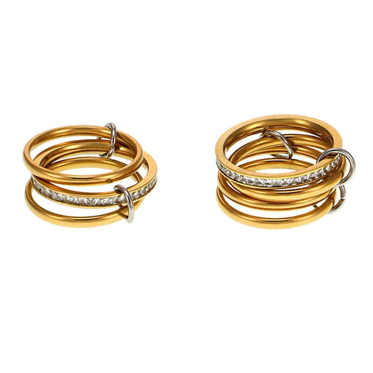 316L Stainless Steel 18K Gold PVD Multi-layer Diamond Ring - Multi-layer Diamond Ring Wholesale Stainless Steel Jewelry - Sensitive Skin Friendly - Detail 5