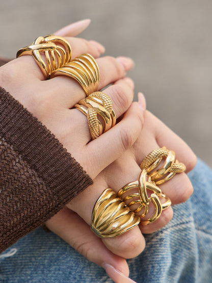 316L Stainless Steel 18K Gold PVD Multi-layer Hollow-out Statement Ring - Multi-layer Ring, Hollow-out Design, Statement Piece Wholesale Stainless Steel Jewelry - Sensitive Skin Friendly - Detail 1
