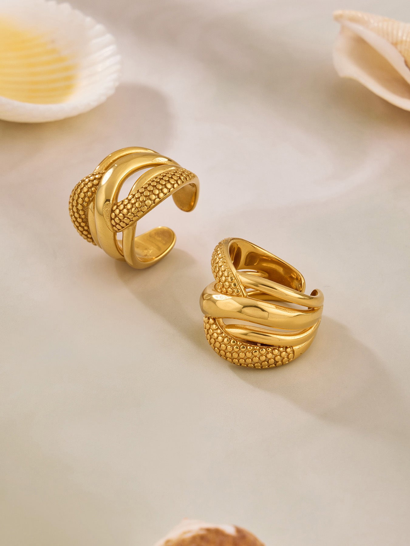 316L Stainless Steel 18K Gold PVD Multi-layer Hollow-out Statement Ring - Multi-layer Ring, Hollow-out Design, Statement Piece Wholesale Stainless Steel Jewelry - Sensitive Skin Friendly - Detail 10