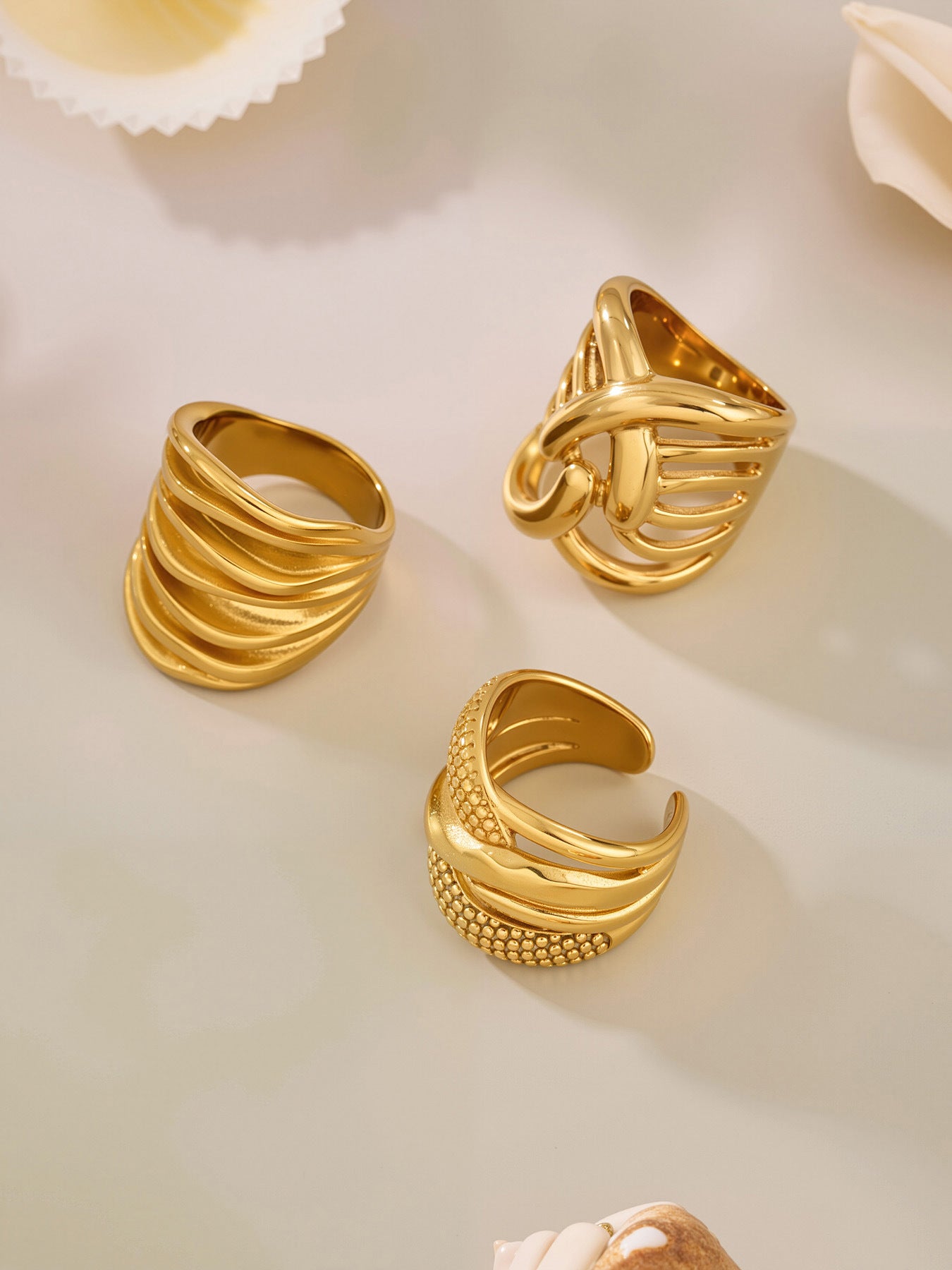 316L Stainless Steel 18K Gold PVD Multi-layer Hollow-out Statement Ring - Multi-layer Ring, Hollow-out Design, Statement Piece Wholesale Stainless Steel Jewelry - Sensitive Skin Friendly - Detail 12