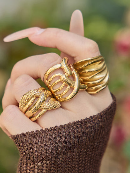 316L Stainless Steel 18K Gold PVD Multi-layer Hollow-out Statement Ring - Multi-layer Ring, Hollow-out Design, Statement Piece Wholesale Stainless Steel Jewelry - Sensitive Skin Friendly - Detail 17
