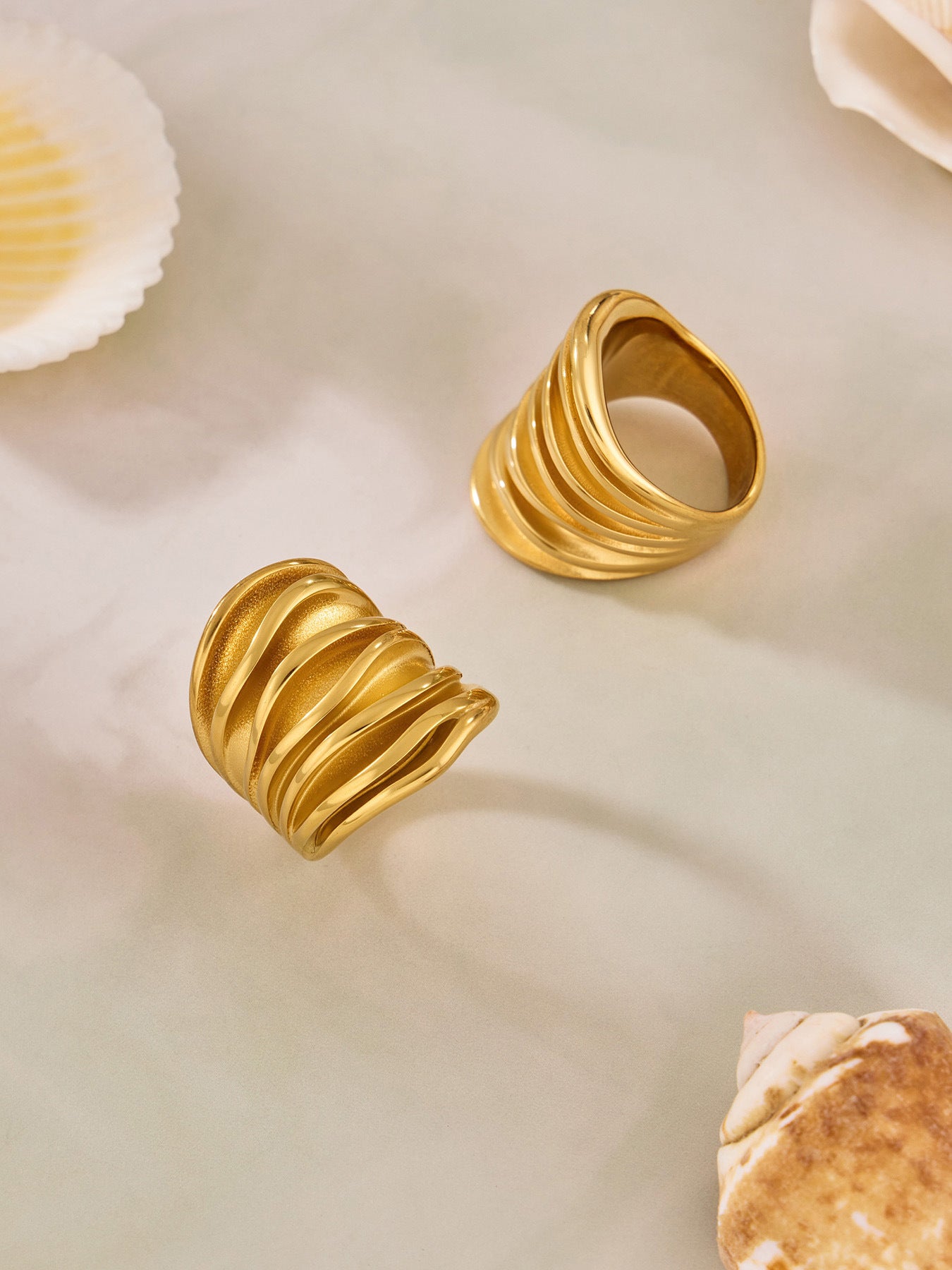 316L Stainless Steel 18K Gold PVD Multi-layer Hollow-out Statement Ring - Multi-layer Ring, Hollow-out Design, Statement Piece Wholesale Stainless Steel Jewelry - Sensitive Skin Friendly - Detail 4