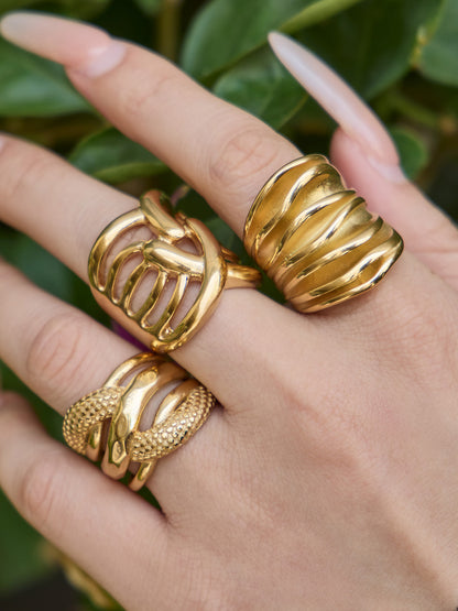 316L Stainless Steel 18K Gold PVD Multi-layer Hollow-out Statement Ring - Multi-layer Ring, Hollow-out Design, Statement Piece Wholesale Stainless Steel Jewelry - Sensitive Skin Friendly - Detail 5