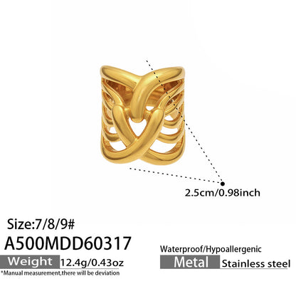 316L Stainless Steel 18K Gold PVD Multi-layer Hollow-out Statement Ring - Multi-layer Ring, Hollow-out Design, Statement Piece Wholesale Stainless Steel Jewelry - Sensitive Skin Friendly - Detail 8