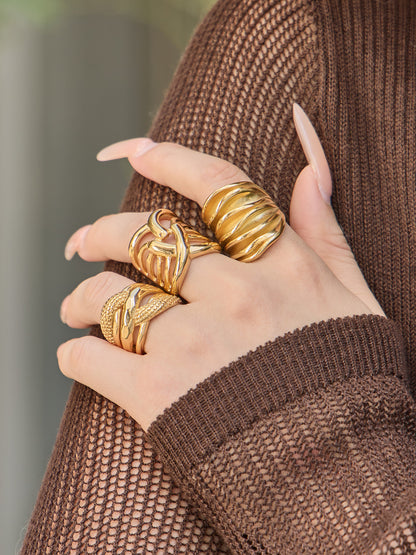 316L Stainless Steel 18K Gold PVD Multi-layer Hollow-out Statement Ring - Multi-layer Ring, Hollow-out Design, Statement Piece Wholesale Stainless Steel Jewelry - Sensitive Skin Friendly - Detail 9