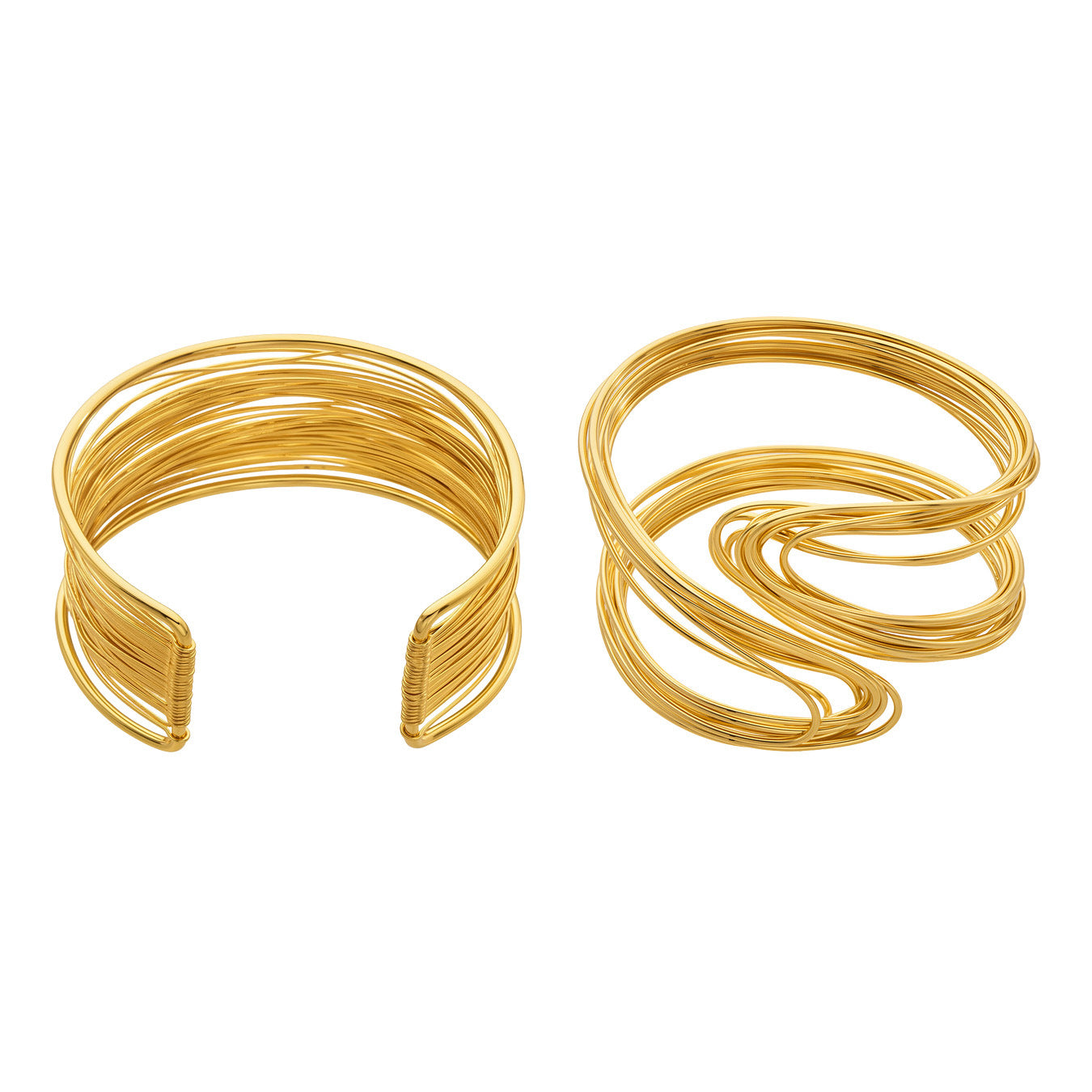 316L Stainless Steel 18K Gold PVD Multi-Layer Line Open Bangle Bracelet - Multi-Layer Line Open Bangle Bold Statement Bracelet Wholesale Stainless Steel Jewelry - Sensitive Skin Friendly - Detail 2