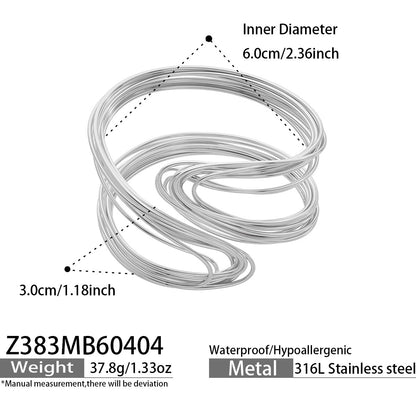 316L Stainless Steel 18K Gold PVD Multi-Layer Line Open Bangle Bracelet - Multi-Layer Line Open Bangle Bold Statement Bracelet Wholesale Stainless Steel Jewelry - Sensitive Skin Friendly - Detail 4