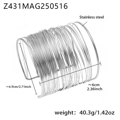 316L Stainless Steel 18K Gold PVD Multi-Layer Line Open Bangle Bracelet - Multi-Layer Line Open Bangle Bold Statement Bracelet Wholesale Stainless Steel Jewelry - Sensitive Skin Friendly - Detail 9