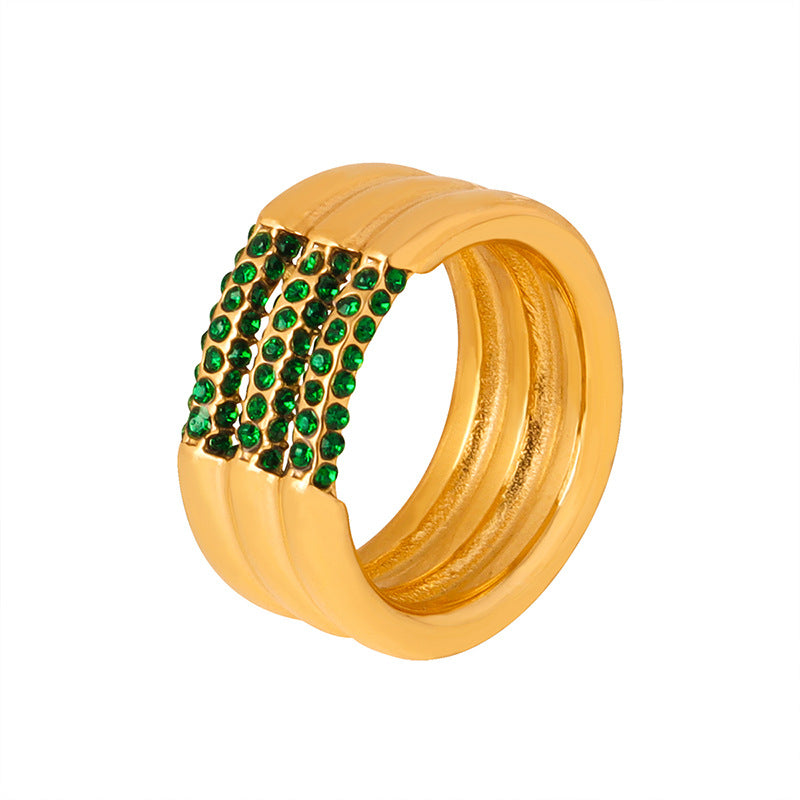 316L Stainless Steel 18K Gold PVD Multi-layer Minimalist Czech Zircon Ring - Modern Minimalist Multi-layer Czech Zircon Ring Wholesale Stainless Steel Jewelry - Sensitive Skin Friendly - Detail 10