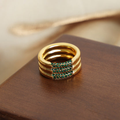 316L Stainless Steel 18K Gold PVD Multi-layer Minimalist Czech Zircon Ring - Modern Minimalist Multi-layer Czech Zircon Ring Wholesale Stainless Steel Jewelry - Sensitive Skin Friendly - Detail 2
