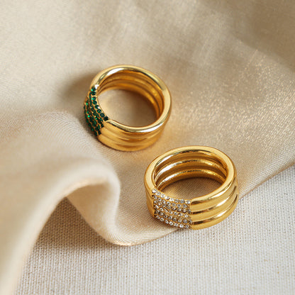 316L Stainless Steel 18K Gold PVD Multi-layer Minimalist Czech Zircon Ring - Modern Minimalist Multi-layer Czech Zircon Ring Wholesale Stainless Steel Jewelry - Sensitive Skin Friendly - Detail 6