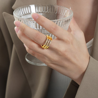 316L Stainless Steel 18K Gold PVD Multi-layer Minimalist Czech Zircon Ring - Modern Minimalist Multi-layer Czech Zircon Ring Wholesale Stainless Steel Jewelry - Sensitive Skin Friendly - Detail 8