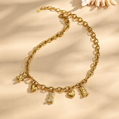 316L Stainless Steel 18K Gold PVD Multi Zircon Pendant Necklace - Gold Multi Zircon Pendant Necklace Minimalist Layered Design Wholesale Stainless Steel Jewelry - Sensitive Skin Friendly - Detail 1