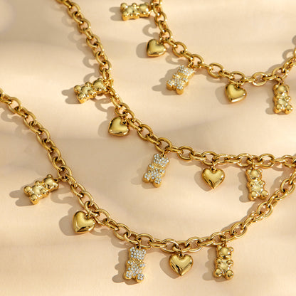 316L Stainless Steel 18K Gold PVD Multi Zircon Pendant Necklace - Gold Multi Zircon Pendant Necklace Minimalist Layered Design Wholesale Stainless Steel Jewelry - Sensitive Skin Friendly - Detail 2